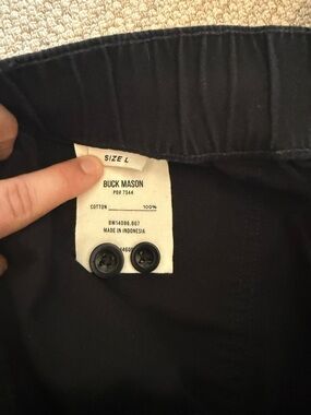Buck Mason Pants Women Black Twill Utility Pull On Elastic Waist Size L